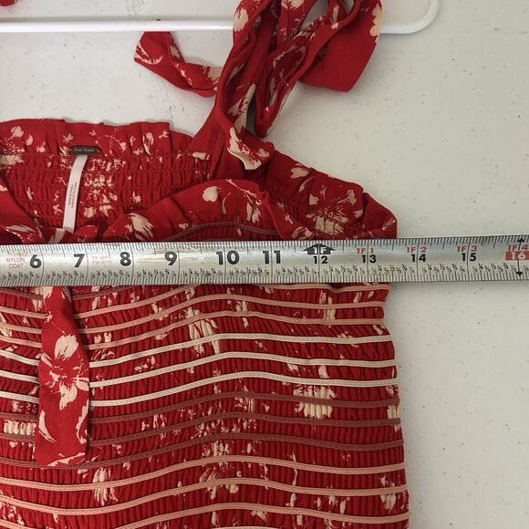 Free People Color My World Wide-leg Jumpsuit XS Smocked Tie Shoulder Red Floral - Picture 11 of 11